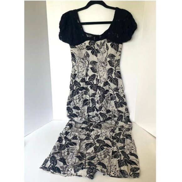 Anthropologie Jumpsuit Wide Leg Women 0 Crop Leaf Floral Black Lace Short Sleeve - Picture 2 of 12